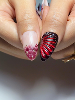 Burgundy Red Floral Press On Nails | 3D Wine Flower Nails | Dark Romantic Nail Art | Elegant Gradient Nails | Luxury Press Ons | JB324HK