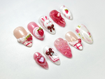 Kawaii Bunny & Strawberry Press-On Nails | Handmade Bunny Nail Art | Cute Girly Nails | 3D Kawaii Nails | Cottagecore Nail Art | JB689H