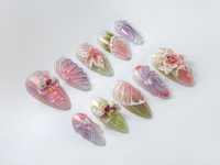 Pastel Orchid Bloom Press-On Nails | Romantic Floral Pink Nails | Elegant Ombre Press-On Nails | Garden-Inspired Nail Art | JC731HK
