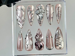 Metallic Chrome Press On Nails | Butterfly Wings Press Ons | Shiny Silver Fake Nails | Elegant Metallic Nail Art |Gothic, Y2K Nails |HB755YK