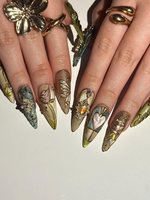Baroque Stained Glass Press On Nails | Vintage Luxury Heart Nails | Handmade Victorian Aesthetic Nails | Handmade Stiletto Press Ons|JB311HC