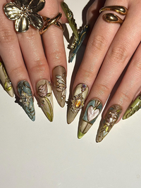 Baroque Stained Glass Press On Nails | Vintage Luxury Heart Nails | Handmade Victorian Aesthetic Nails | Handmade Stiletto Press Ons|JB311HC