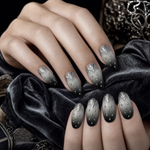 Dark Elegance Nails ¨C Luxury Gothic Chic Press-Ons Black-to-Gray Gradient Nails with Metallic 3D Accents Rebel & Glam ¨C Reusable Stick-On Luxury Nails/0002