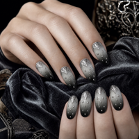 Dark Elegance Nails ¨C Luxury Gothic Chic Press-Ons Black-to-Gray Gradient Nails with Metallic 3D Accents Rebel & Glam ¨C Reusable Stick-On Luxury Nails/0002
