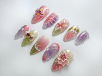 Pastel Orchid Bloom Press-On Nails | Romantic Floral Pink Nails | Elegant Ombre Press-On Nails | Garden-Inspired Nail Art | JC731HK