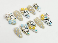 Kawaii Puppy Press On Nails | Cute Character Nail Art | Handmade Cartoon Nail Set | 3D Kawaii Nails | Handmade Nail Art | JC672HC