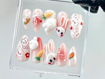 Bunny-Easter Almond Nails | Bunny Ears & Carrot Nail Art | Cute Animal Fake Nails | Adorable 3D Pink False Nails | Kawaii Nails | HB728YC