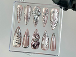 Metallic Chrome Press On Nails | Butterfly Wings Press Ons | Shiny Silver Fake Nails | Elegant Metallic Nail Art |Gothic, Y2K Nails |HB755YK