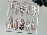 Metallic Chrome Press On Nails | Butterfly Wings Press Ons | Shiny Silver Fake Nails | Elegant Metallic Nail Art |Gothic, Y2K Nails |HB755YK