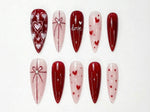 Valentine?M¨´¨¹ Day Heart Press On Nails | Red & Pink Romantic Nail Set | Handmade Gift for Girlfriend | Elegant Stiletto Fake Nails | HC999GC