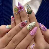 Spring Fairy Garden Press On Nails | Colorful 3D Floral Nail Art | Fantasy Galaxy Press Ons | Handmade Statement Nails | JB266EC