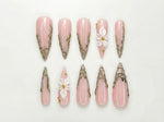 Nude Pink Luxury Press On Nails | Blush Floral Nails | 3D White Flower Nail Art | Elegant Bridal Press Ons | Soft Glam Nail Set | HC1232HC
