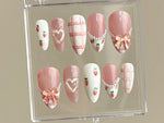 Strawberry Plaid Pink Press On Nails | HD-PNK