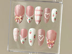 Dreamy Pink Press On Nails | Nail Set With Strawberry Design | Cute Bow and Heart Nail Art | Adorable 3D Raised Art |mother day gift| HD167T