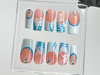 Summer Vibes Press On Nails | Blue French TipsNail Art | 3D Floral On Fake Nails | Custom Design Nail Art, Fake Nails | Press Ons | HD542T