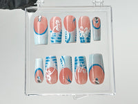 Summer Vibes Press On Nails | Blue French TipsNail Art | 3D Floral On Fake Nails | Custom Design Nail Art, Fake Nails | Press Ons | HD542T