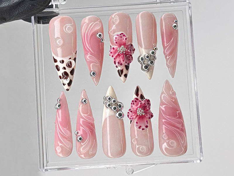 Leopard French Tip Press On Nails | FR66