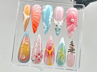 Vibrant Floral Press On Nails | Stunning 3D Floral On Fake Nails | French Tips Nail Art | Y2k nails | Dreamy Nails for Birthday | HD550T