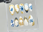 Blue Floral Chrome Press On Nails | BL90