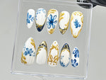Blue Floral Chrome Press On Nails | BL90