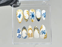 Blue Floral Chrome Press On Nails | BL90