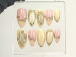 Classy Pink and Gold Press On Nails | Luxury Gold and Pink Fake Nails | Hand-Painted 3D Floral Designs Acrylic Nails | Nail Art | HD565Y