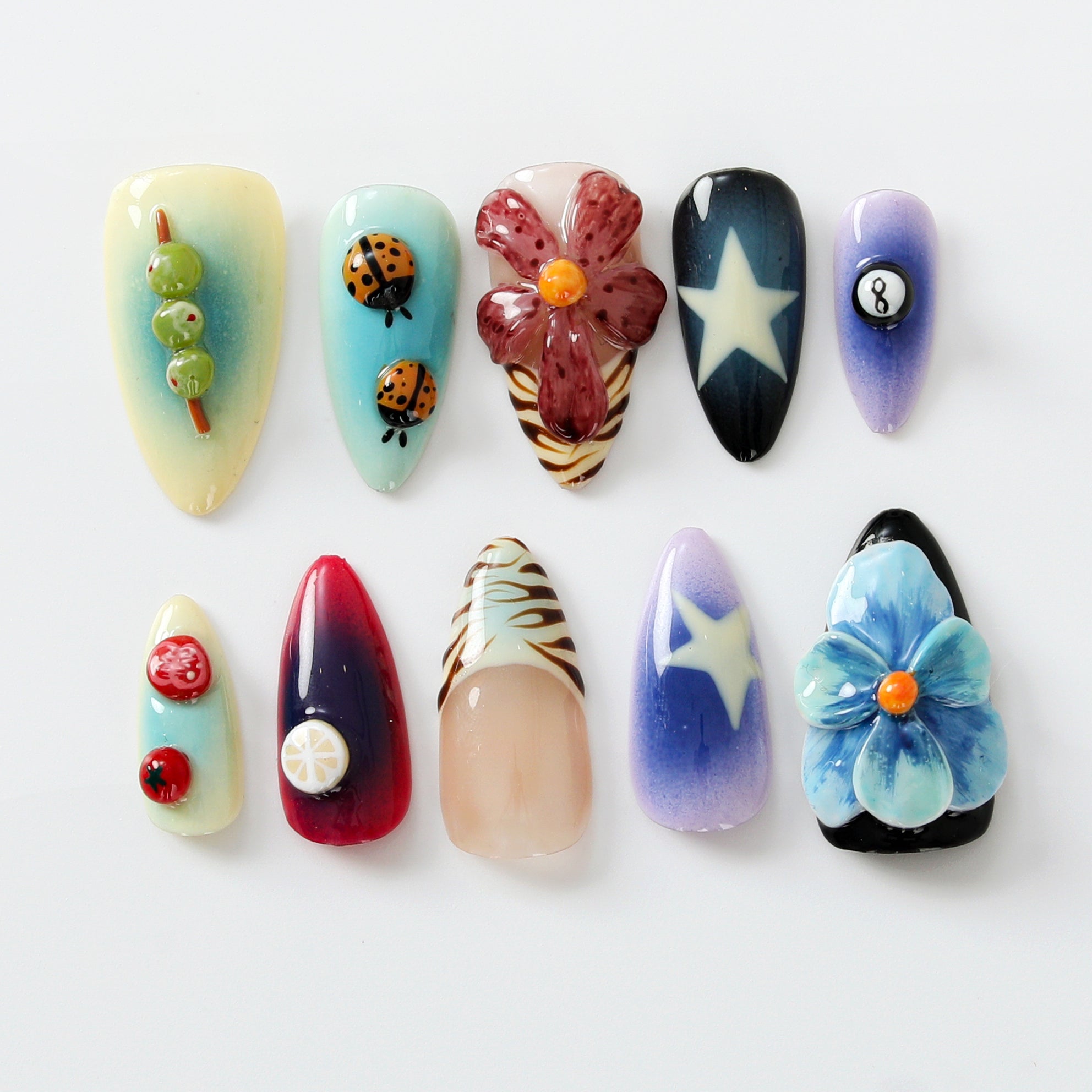 3D Floral & Fruit Press On Nails | Durable and Stylish False Nails | Vegan and Cruelty-Free Nail Set | Unique Nail Art | JB526HK