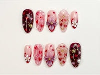Sweetheart Bloom Press On Nails | Valentine Heart Nails | Pink Red Romantic Nails | 3D Flower Press On Nails | Handmade Love Nail Art |  DB13L