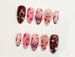 Sweetheart Bloom Press On Nails | Valentine Heart Nails | Pink Red Romantic Nails | 3D Flower Press On Nails | Handmade Love Nail Art |  DB13L