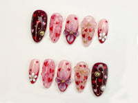 Sweetheart Bloom Press On Nails | Valentine Heart Nails | Pink Red Romantic Nails | 3D Flower Press On Nails | Handmade Love Nail Art |  DB13L