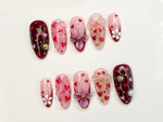 Sweetheart Bloom Press On Nails | Valentine Heart Nails | Pink Red Romantic Nails | 3D Flower Press On Nails | Handmade Love Nail Art |  DB13L