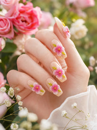 3D Cherry Blossom Press-On Nails Pink Floral French Tip Nails Nude & Pink Flower Fake Nails Spring Blossom Nail Art Set/012