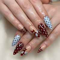 Nail Tabs for Press On Nails ?M?Nude Brown Blue Polka Dot French Tip Cute Nails | DB01L