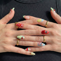 Press On Nails Adhesive Tabs with Colorful Pastel Dot & Star Art Design, Handmade Long Playful Fake Nails for Dopamine Aesthetic or Kawaii Statement Look | DB03L