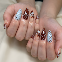 Nail Tabs for Press On Nails ?M?Nude Brown Blue Polka Dot French Tip Cute Nails | DB01L