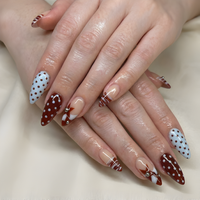 Nail Tabs for Press On Nails ?M?Nude Brown Blue Polka Dot French Tip Cute Nails | DB01L