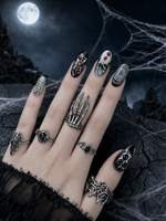 Dark Obsidian Eye Press-On Nail Set – Silver Chrome Gothic Cyber Punk Nails/006