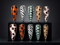 Wild Animal Print Press-On Nails Tortoiseshell & Zebra Stiletto Nails Metallic Edge Leopard Fake Nails Retro Safari Nail Art Set/011