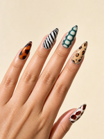 Wild Animal Print Press-On Nails Tortoiseshell & Zebra Stiletto Nails Metallic Edge Leopard Fake Nails Retro Safari Nail Art Set/011