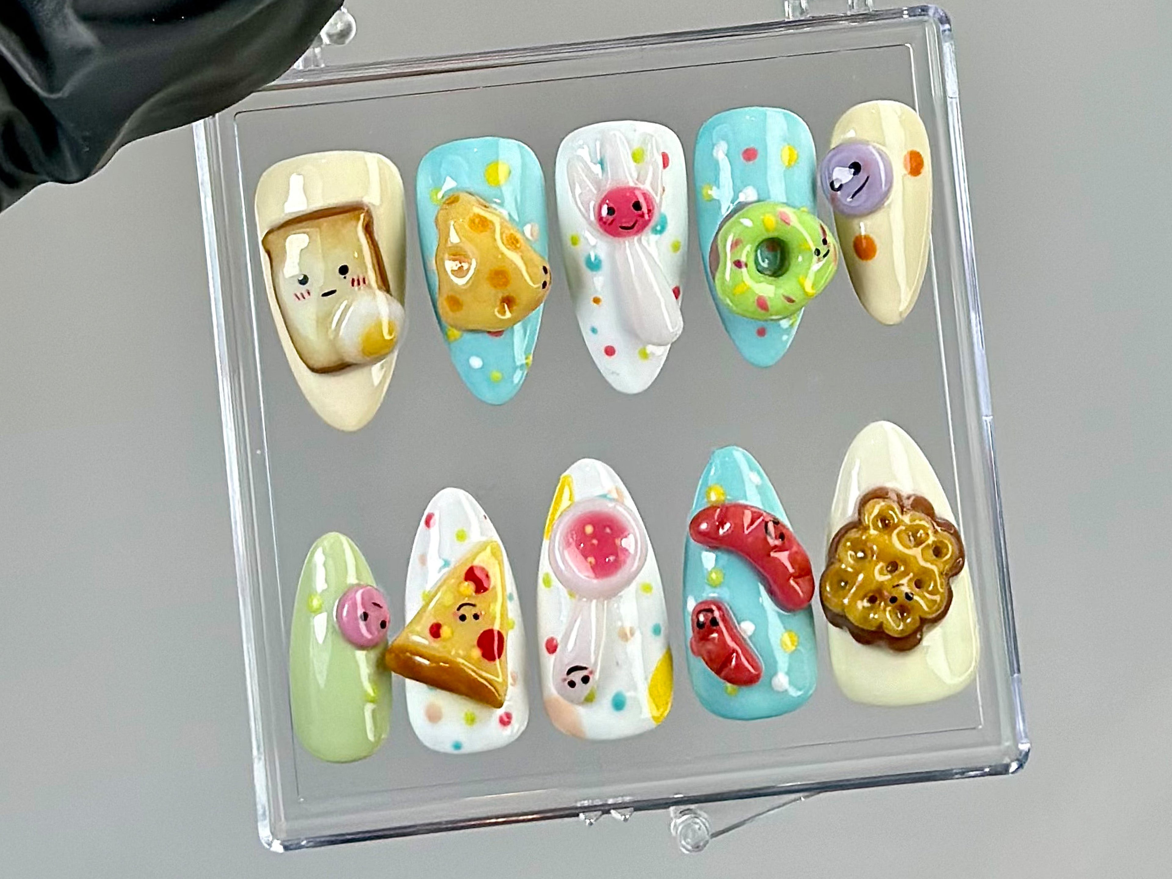 Kawaii Food Press On Nails | Cute Bakery Press Ons | Donut & Snack Fake Nails | Cute Bakery Nail Art | Ice Cream, Waffle Nails | HB757YC
