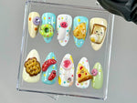 Kawaii Food Press On Nails | Cute Bakery Press Ons | Donut & Snack Fake Nails | Cute Bakery Nail Art | Ice Cream, Waffle Nails | HB757YC