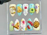 Kawaii Food Press On Nails | Cute Bakery Press Ons | Donut & Snack Fake Nails | Cute Bakery Nail Art | Ice Cream, Waffle Nails | HB757YC