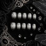 Dark Elegance Nails ¨C Luxury Gothic Chic Press-Ons Black-to-Gray Gradient Nails with Metallic 3D Accents Rebel & Glam ¨C Reusable Stick-On Luxury Nails/0002