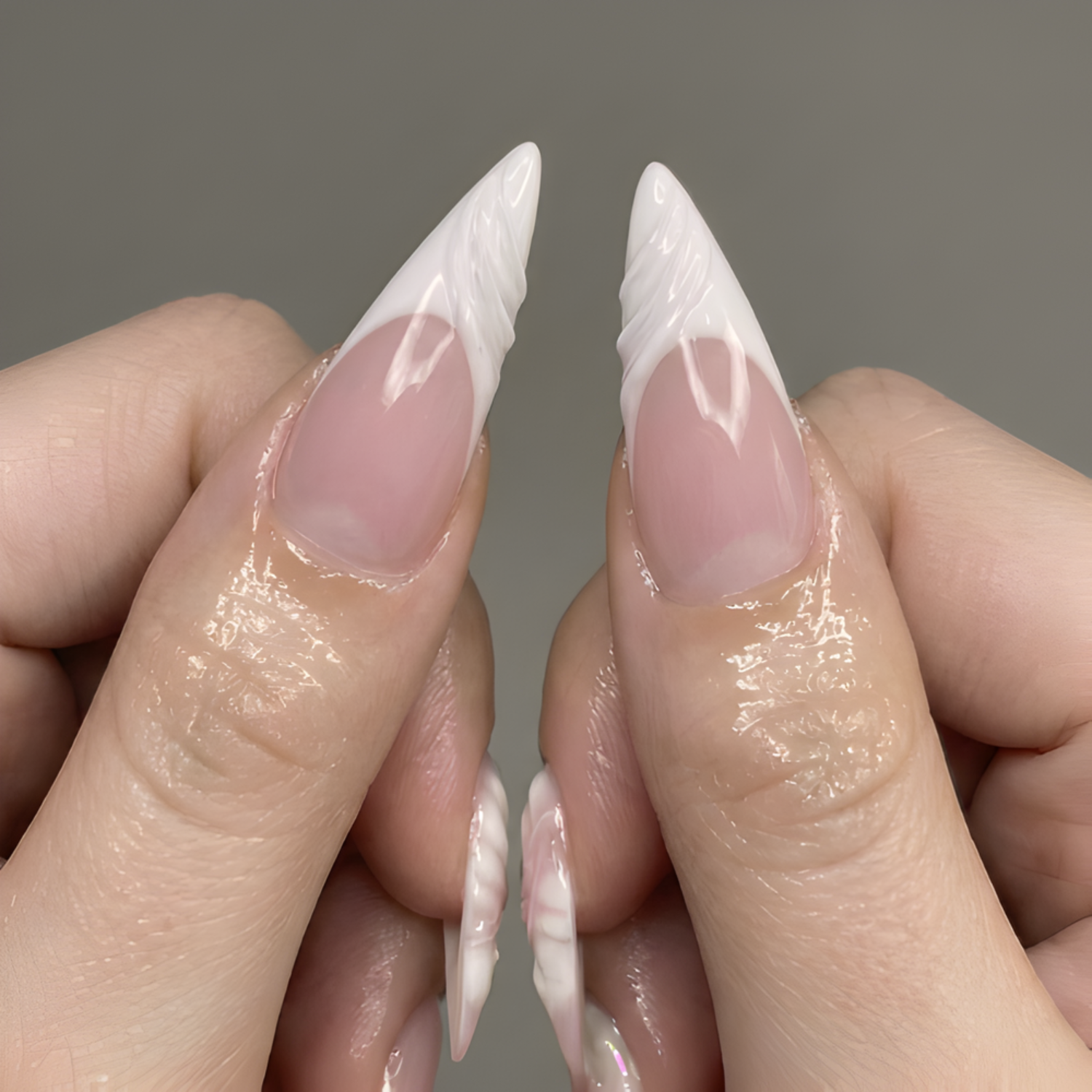 Nail Tabs for Press On Nails ?M?Pink White Floral 3D Flower Long Stiletto Press On Nails | DB05L