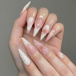 Nail Tabs for Press On Nails ?M?Pink White Floral 3D Flower Long Stiletto Press On Nails | DB05L