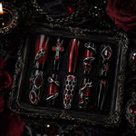 Dark Elegance Nails ¨C Luxury Gothic Chic Press-Ons Black-to-Gray Gradient Nails with Metallic 3D Accents Rebel & Glam ¨C Reusable Stick-On Luxury Nails/0003