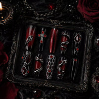 Dark Elegance Nails ¨C Luxury Gothic Chic Press-Ons Black-to-Gray Gradient Nails with Metallic 3D Accents Rebel & Glam ¨C Reusable Stick-On Luxury Nails/0003