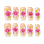 3D Cherry Blossom Press-On Nails Pink Floral French Tip Nails Nude & Pink Flower Fake Nails Spring Blossom Nail Art Set/012