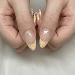 Nail Tabs for Press On Nails ?M?Pastel Yellow Pink Polka Dot Doll & 3D Bow Long Almond Handmade Cute Coquette Fake Nails |DB07L