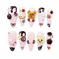 Choco Bear Delight ¨C Sweet 3D Nail Art Candy & Bears ¨C Playful Glam NailsKawaii Meets Chic ¨C Dessert-Inspired Nails/004